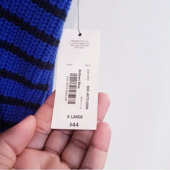 A.N.A. Sweater- Asymmetrical Blue and Black Long Sleeve Striped Top - Woman’s XL - Picture 3 of 7